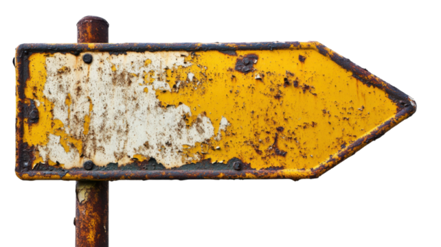  Rusty Metal Sign with Arrow Pointing Direction Isolated on White Background