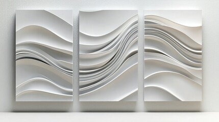 3D render of a set of three canvas art panels on white background
