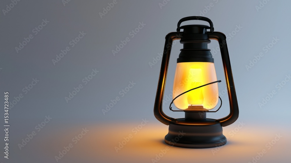 Poster 3d render of a small lantern with flickering led on white background