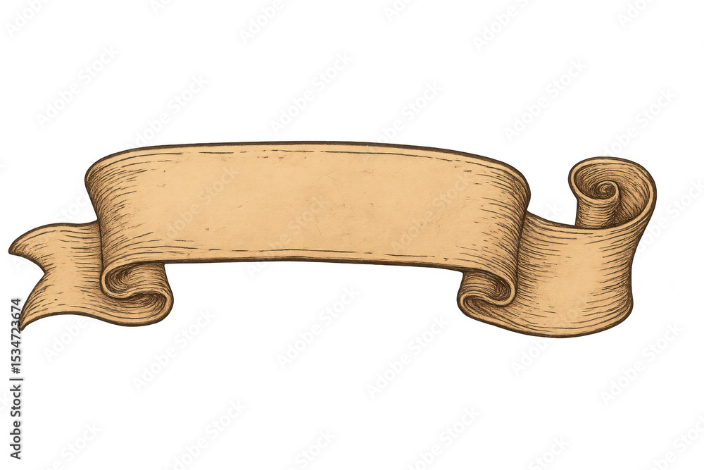 Poster vintage ribbon banner scroll with transparent backdrop, lending nostalgic graphic element for classi