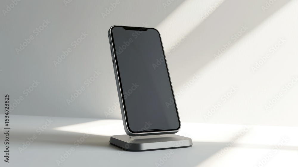 Poster 3d render of a smartphone stand in abstract design on white background