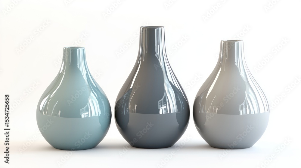 Poster 3d render of a three-piece nesting vases set on white background