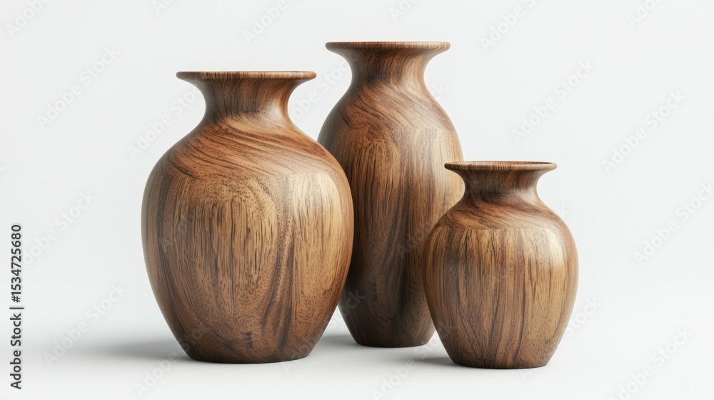Poster 3d render of a three-piece nesting vases set on white background