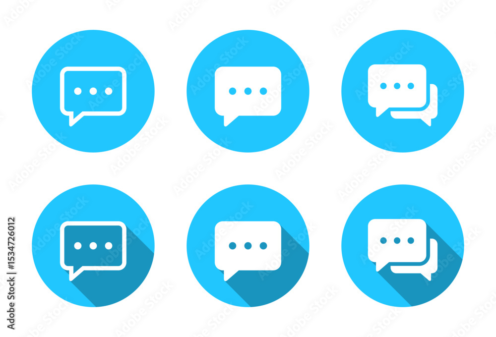 Poster speech bubble, message icon set with long shadow. chat, social media text communication concept