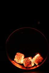 Glowing coals with glitch style lighting, enriched by noise, effect and grain details, create a...