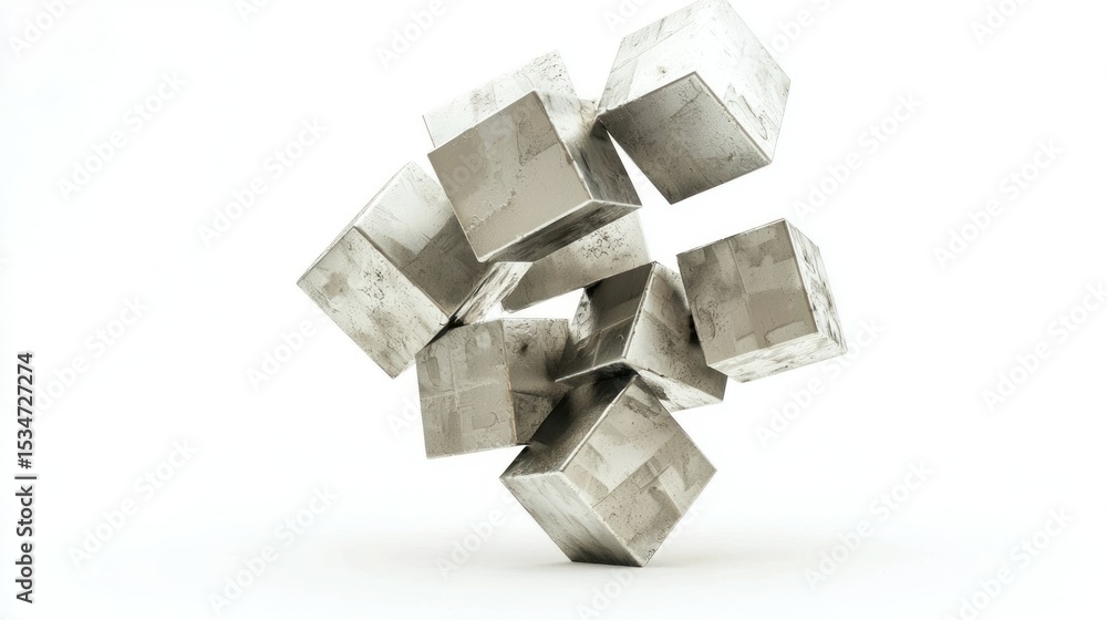 Poster 3d render of an abstract puzzle cube sculpture on white background