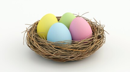 Obraz premium 3D render of an Easter egg arrangement in nest on white background