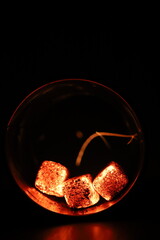 Glowing coals with glitch style lighting, enriched by noise, effect and grain details, create a...