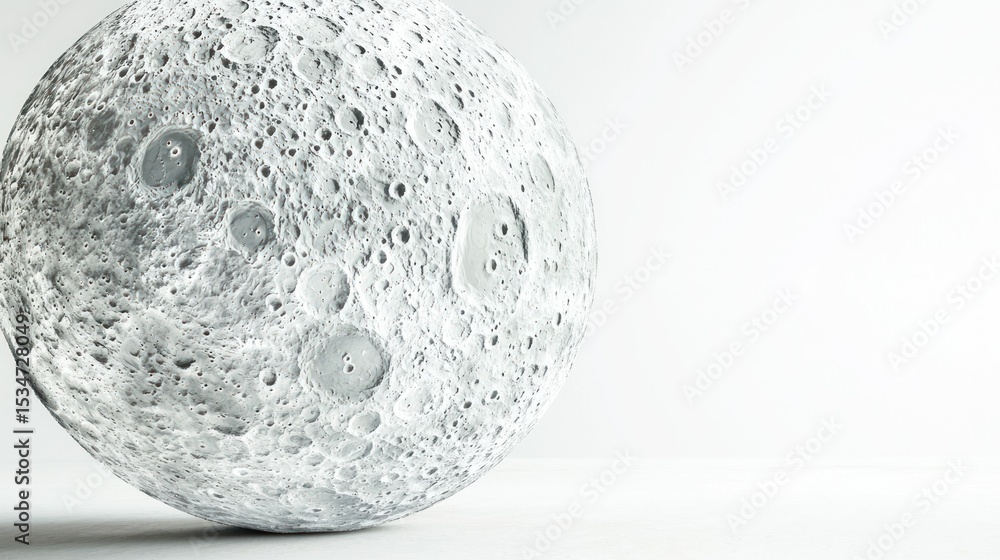 Poster 3d render of a 3d printed moon surface lamp on white background