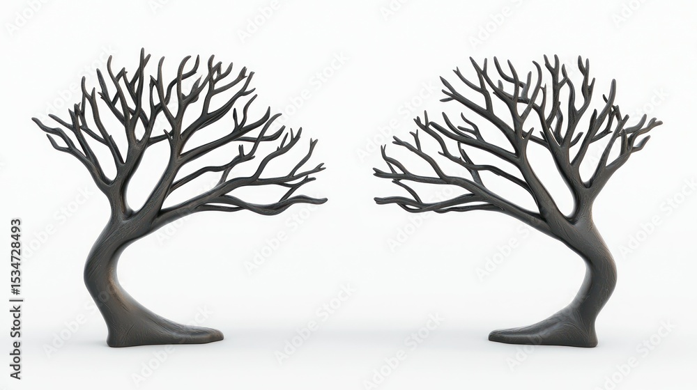 Poster 3d render of a bookend set shaped like trees on white background