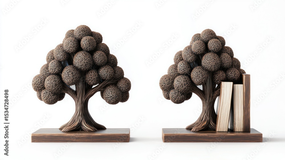 Poster 3d render of a bookend set shaped like trees on white background