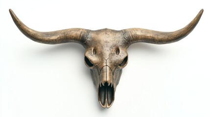 3D render of a bull skull wall mount sculpture on white background