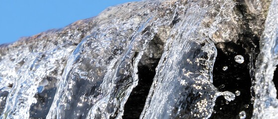 Water cascading over rocks in close-up view.