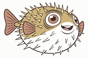 Detailed illustration of a porcupinefish on a white background