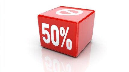Red cube with 50% off and prohibited sign