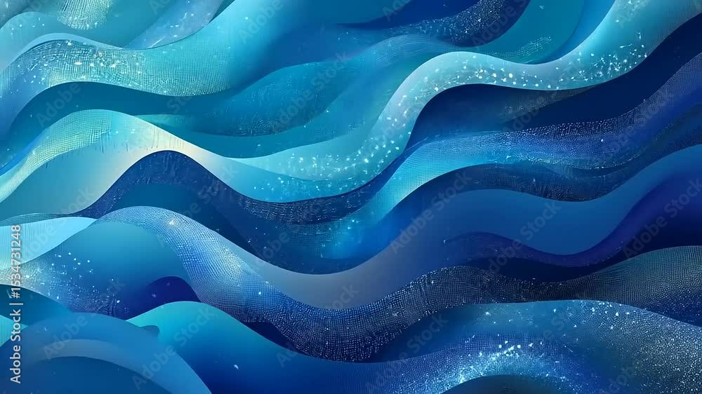 Poster abstract waves of blue and turquoise flowing smoothly, creating a serene ocean-like background