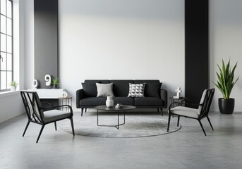 Fototapeta premium Modern Minimalist Living Room Interior with Blank Wall Space