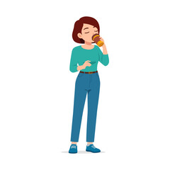 Woman Drinking Coffee from Paper Cup While Standing and Holding it with Both Hands Calm Expression