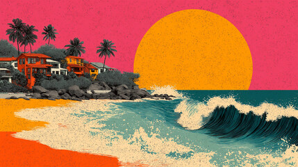 watercolor painting of a tropical island
