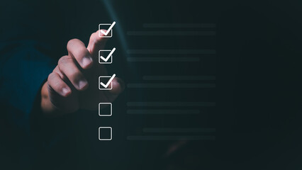 Businessmen mark check blocks to verify the correctness and approve or accept the agreement. in digital documents Concept of working via the internet