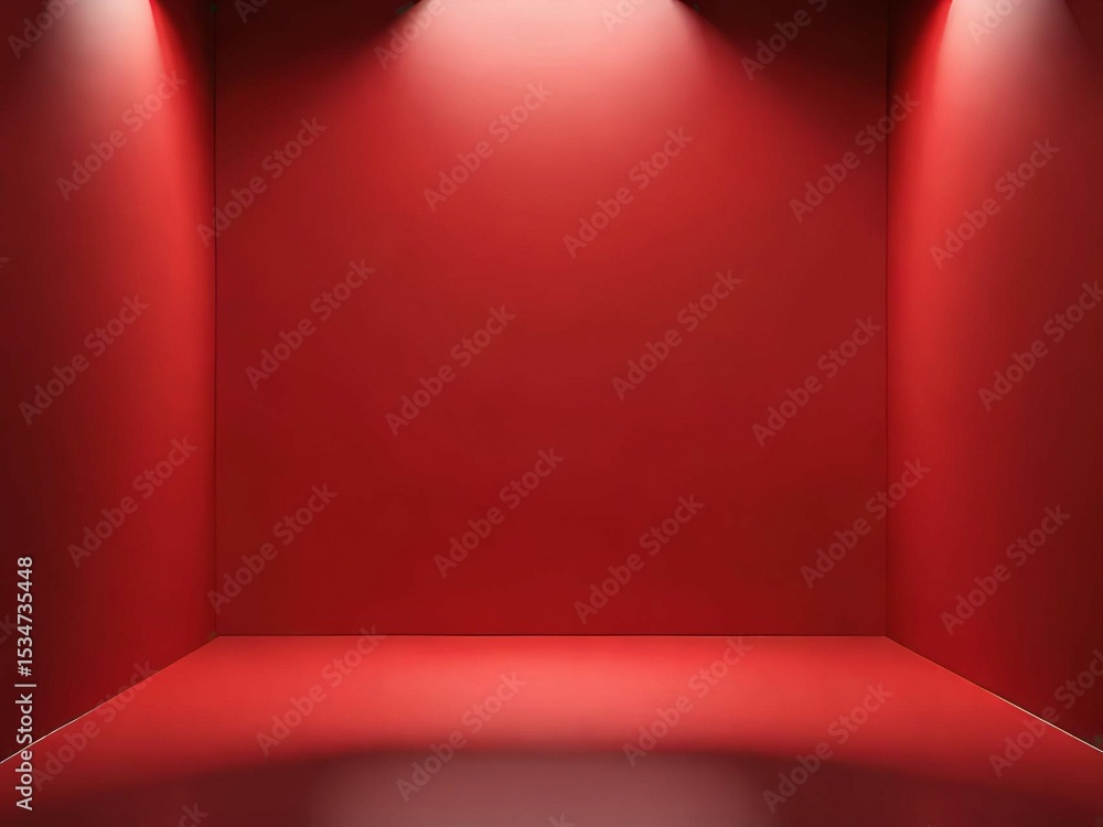 Aufkleber 3d rendering of a empty red studio room with a large floor