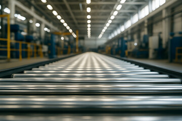 Naklejka premium Industrial Manufacturing Conveyor Belt System in a Modern Factory