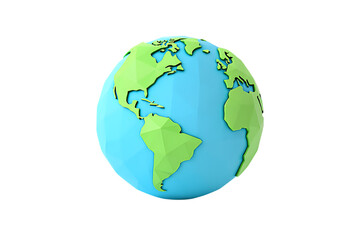 Low-Poly Earth Globe, 3D Model, World Map, Green and Blue, Global, Sustainability, Environmental Concept, Digital Art, Illustration, Geometric Design, Planet Earth