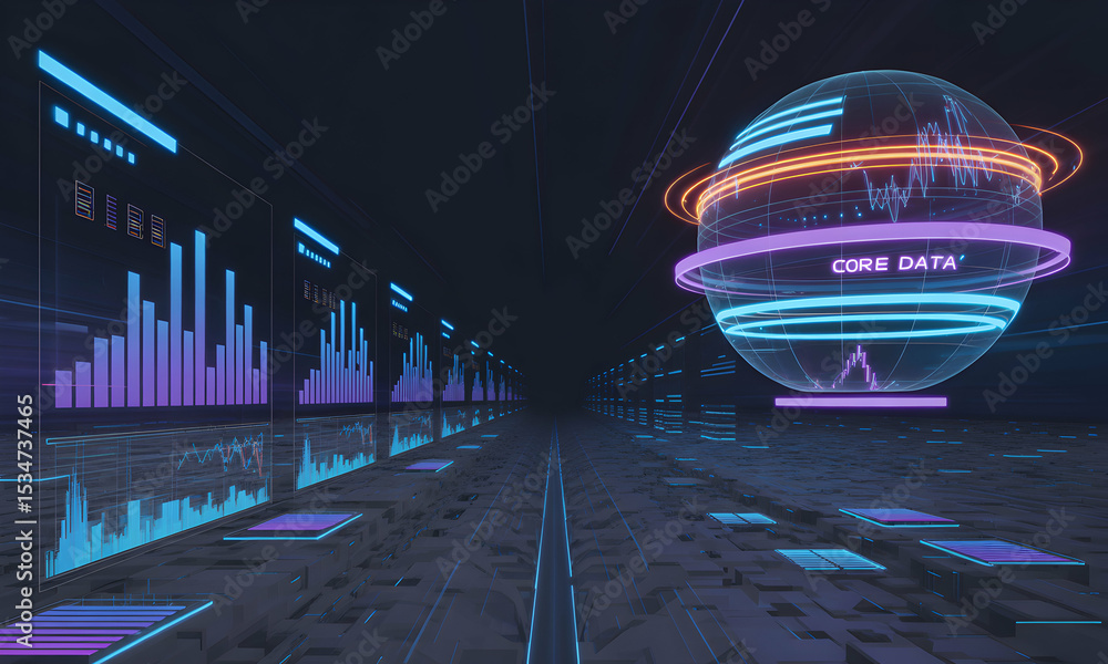 Poster global data visualization futuristic technology and interactive displays