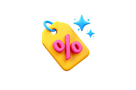Attractive Discount Offers, Sales Promotion, Percentage Off, Retail Deals, and Price Reductions 3D Render of a Sparkling Sale Tag