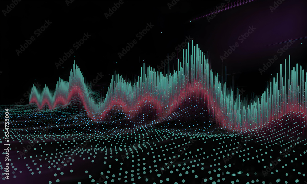 Fototapete Abstract Data Visualization Dynamic Waves of Information and Digital Landscape