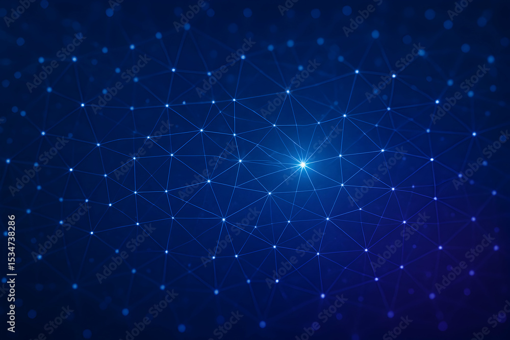 Aufkleber abstract network connection glowing nodes and lines interconnected in a digital space