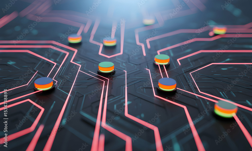 Aufkleber abstract circuit board network data flow and connectivity visualization