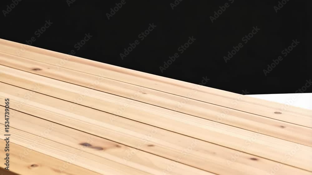 Poster angled close-up showcasing a light, wood slat surface texture against a dark background creating spa