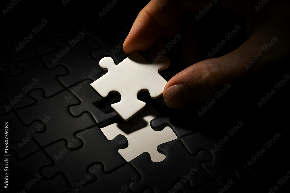 Poster solving the puzzle finding the missing pieces of the solution