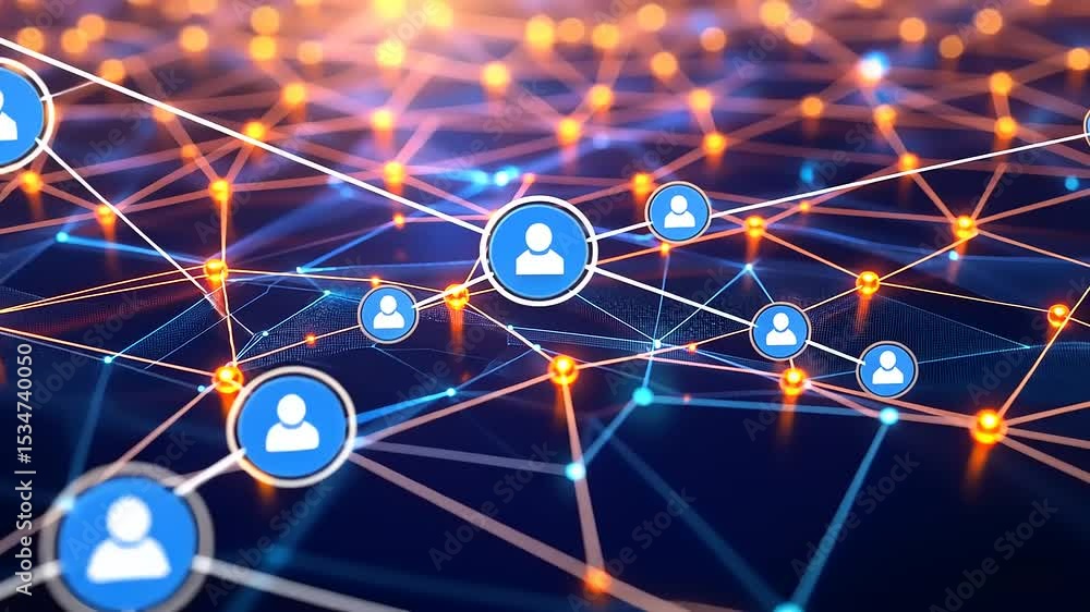 Aufkleber abstract digital network illustration showing interconnected nodes representing people and data flow
