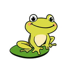 Funny Frog Logo, Simple Cartoon Design, Sitting on a Lily Pad