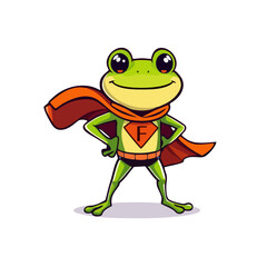 Funny Frog Logo, Cartoon Frog Mascot in Superhero Pose With Cape