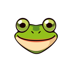 Funny Frog Face Logo With Exaggerated Smile and Big Round Eyes, Flat Colors