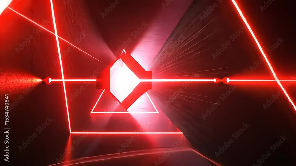 Aufkleber abstract red laser light tunnel creating a futuristic atmosphere with geometric shapes and depth