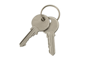 Two metal keys on a key ring are isolated on a transparent background, ready for easy integration into any design project