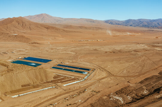Leaching Area in Copper Mining Operation &ndash; Heap Pads, Acid Ponds, Stackers and Conveyor Belts in the Atacama Desert

