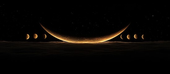 Golden moonscape above dark clouds