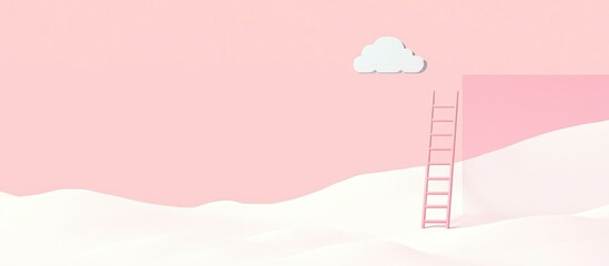Pink landscape with ladder to the clouds