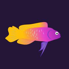 Colorful Gradient Tropical Fish Vector on Dark Background. Perfect for aquatic themes, marine decor, kids&rsquo; content, and educational materials 