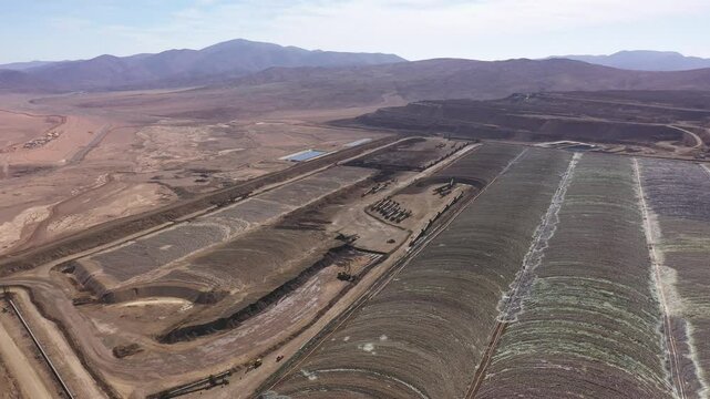 Leaching Area in Copper Mining Operation &ndash; Heap Pads, Acid Ponds, Stackers and Conveyor Belts in the Atacama Desert

