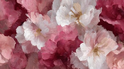 Abstract roses in varied shades of pink and white evoke a sense of calm and delicate beauty.