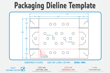 Packaging Dieline Template. Dieline Real Shape and Dimension. Fully editable vector. Equipped die cut lengths prepared for production.