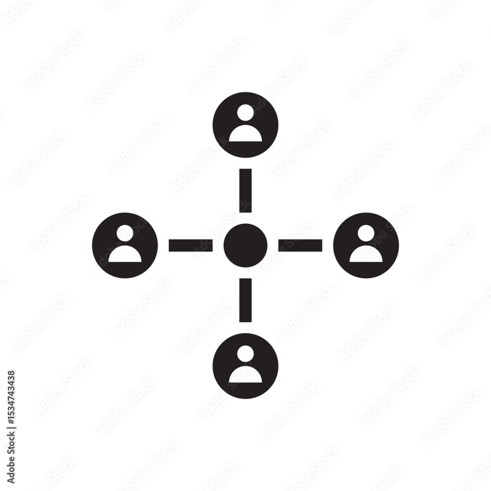 Poster connected user icon. group of people in linked team or communication network.