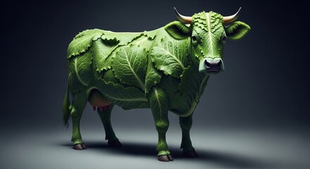 Obraz premium Bovine form sculpted from verdant lettuce leaves