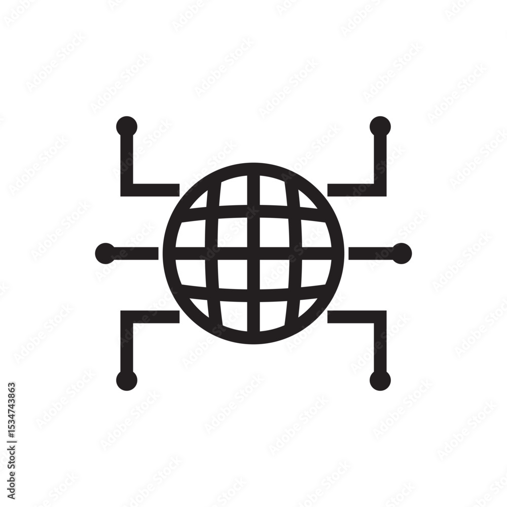 Poster ai global network icon. digital globe with circuit nodes for ai, iot, or machine learning themes.